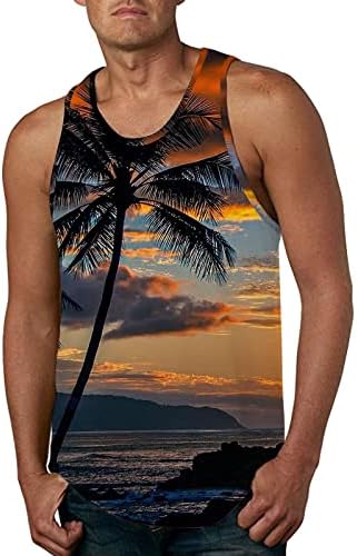 HDDK XZHDD Tampo de tanques de praia de homens, verão Tropical Palm Tree Tree Print Fitness Casual Casual Camisetas Top Top Top