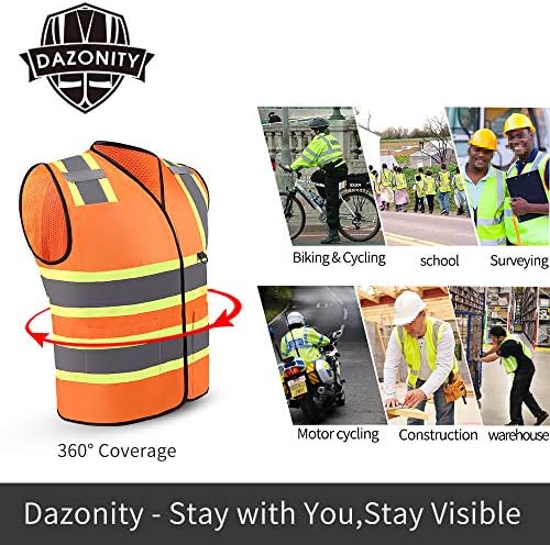 Dazonity Alta visibilidade de coletes de segurança refletiva com bolsos, 4pcs, m, amarelo e laranja, para homens,