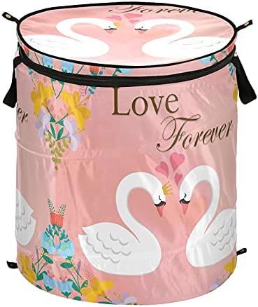 Love Swan Floral Pop Up Laundry Horse com tampa de cesta de armazenamento dobrável Bolsa de roupa