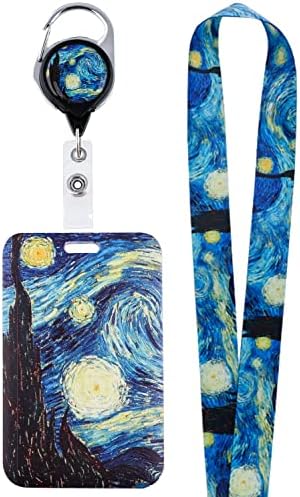 Van Gogh cordão para chaves Id Badges, suporte de carretel de crachá retrátil com clipe de cinto com cordão