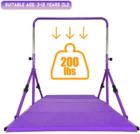 Marflata Upgrade bar dobrável de ginástica com tapete para crianças de 3 a 12 anos, 200 libras Capacidade