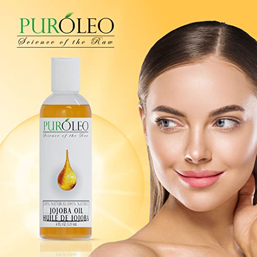 Puroleo Jojoba Oil 4 FL OZ/120 ml 100 % de frio natural prensado não refinado para óleo de cabelo, óleo de