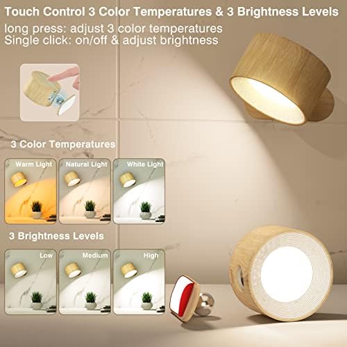 Arandes de parede LED de Koopala, lâmpadas montadas na parede com porta USB de bateria recarregável 3 temperaturas de cor e 3 níveis de brilho 360 ° Gire a bola magnética, luzes de parede sem fio para leitura de cabeceira