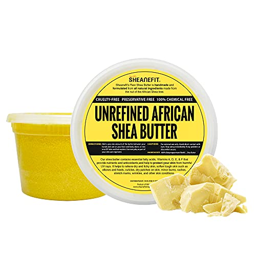 Sheanefit Raw Raw não refinado manteiga de karité africana em recipientes Great hidratante, máscara de cabelo,