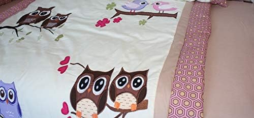 Babyfad Owl Pink 9 peças Conjunto de cama de berço bebê
