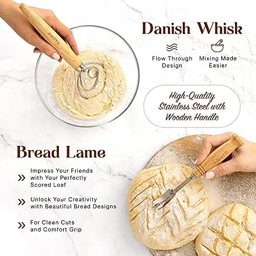 Conjunto de cestas de prova de pão de Banneton de 2 com suprimentos de cozimento de pão de fermento - um kit