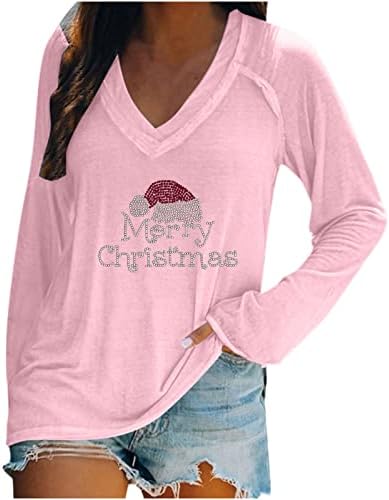 Tops de natal para mulheres mangas compridas camiseta de camiseta de Natal camisetas de camada de camada
