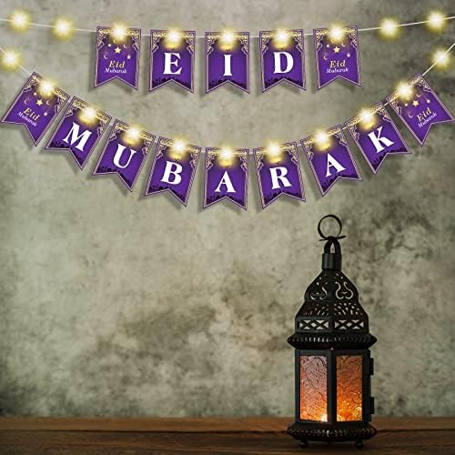 Eid Mubarak Paper Banner Eid Mubarak Bunting Banner com Modos de Flicker Light String Light 3 Fairy, Celebração