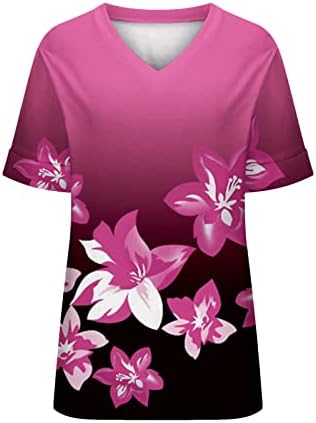 Mulheres Casual V Neck Tshirts, Lady Fashion Floral Print Tunic Tops Manga curta T-shirt Camiseta fofa camiseta de verão