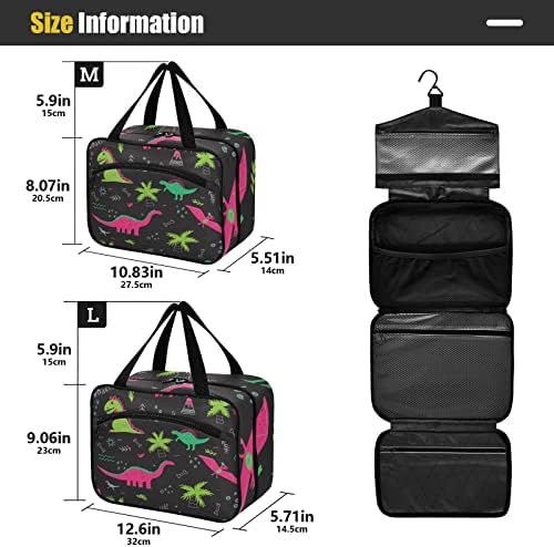 Dinosaurs coloridos bolsa de higiene pessoal para mulheres Travel Makeup Bag Organizer com sacos de