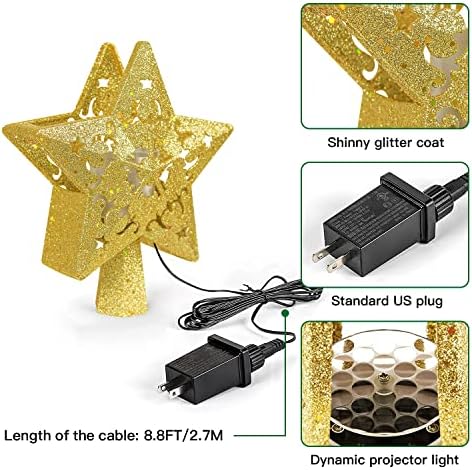 Topper de árvore de Natal, Treça de Natal Magic Star iluminada com 3D Magic rotativo LED GLITTER HOLTOR TOPPERS