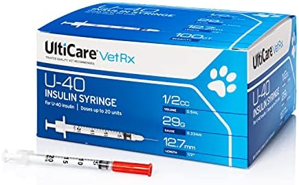 Ultice vetrx U-40 Pet Insulin Seringes, dose confortável e precisa de insulina para animais de estimação, compatível