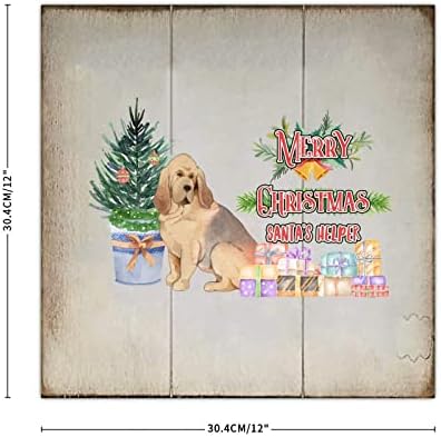Vintage Style Christmas Wood sinal de madeira adorável cachorro de estimação Feliz Natal Papai Noel Ajuda Árvore
