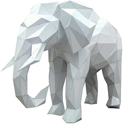 Troféu de papel geométrico de elefante Troféu 3D Escultura de papel criativo Modelo