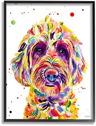 Stuell Industries Bold Terrier Cão Pet Retrato Giclee Arte da parede emoldurada, design de Jen Seeley
