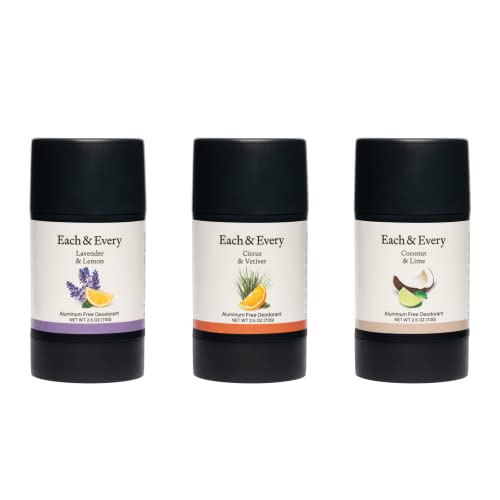 Cada e cada desodorante sem alumínio natural de 3 pacote para pele sensível com óleos essenciais,