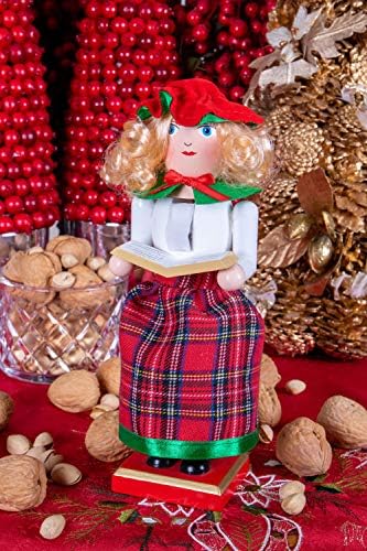 Criações inteligentes Caroler Girl de 10 polegadas de madeira tradicional de madeira, decoração festiva