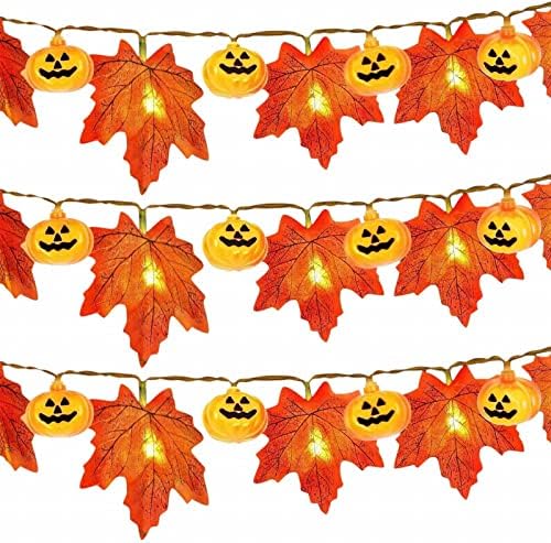 VEFSU Caixa de bateria de Halloween da Ação de Graças LED Maple Folhas de folhas de luz interior e ao ar livre