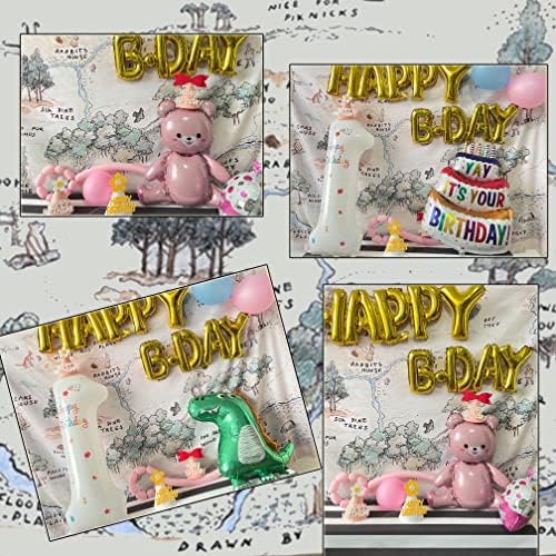 Tecido de 5x3ft Feliz aniversário urso mapa de fotos em casa dos cenários para crianças 1º aniversário