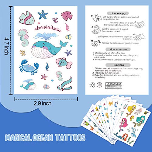 200 PCs Ocean Tema Tattoos temporários para crianças, piscina de praia sob decorações marinhas Favores