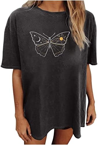 Camisetas de grandes dimensões para mulheres vintage borboleta imprimir verão casual camisa de manga curta
