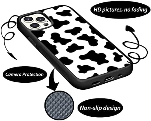 Compatível com o iPhone 14 Pro Max fofo pneu impressão de vaca preta Design branco TPU Caixa de telefone