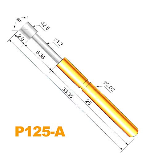 Meetoot 20pcs P125-A Spring Test Provey Pogo Pin Test Tools DIA 2,5 mm Cabeça côncavo Cabeça 2.02 mm