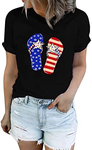 4 de julho Camisas para mulheres bandeira dos EUA Casual Summer Summer Short Manga Crewneck Tunic Tops Stars