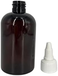 Garrafas plásticas de 4 oz âmbar de Boston -12 Pacote de garrafa vazia Recarregável - BPA livre - óleos essenciais - aromaterapia | Caps de topo de torção branca - fabricados nos EUA - por fazendas naturais