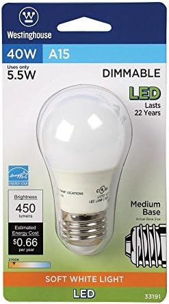 Iluminação de Westinghouse 3319100 40 watts OMNI A15 Lâmpada LED branca suave e suave com base média