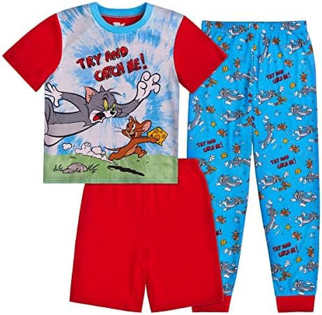 Komar Kids Tom e Jerry Boys 'Top, shorts e calças pijama