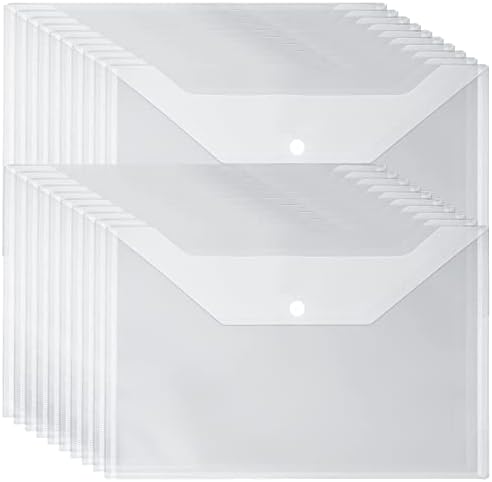 Cyeah 40pcs envelopes plásticos transparentes com fechamento de snap, envelope de poli plástico, pastas de