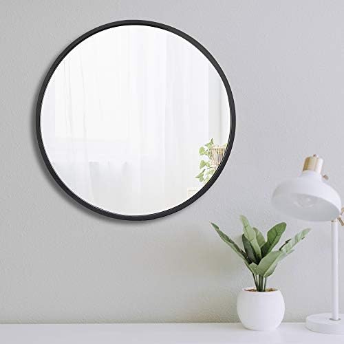 Espelho redondo preto de 18 polegadas, espelhos de círculo montados na parede, decoração de banheiro de parede
