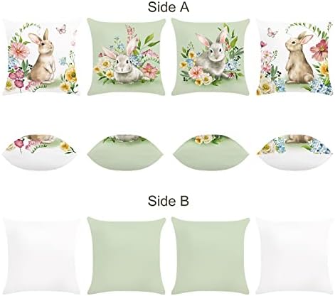 BONHAUSE Spring Bunny Throw Pillow Capas 18x18 Conjunto de 4 travesseiros decorativos de primavera de coelho