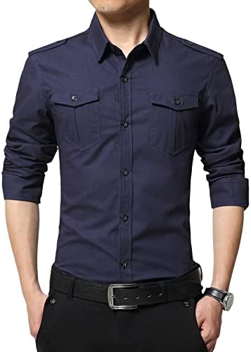 Camisas de botão de manga longa masculina colar camisa de colarinho e fit