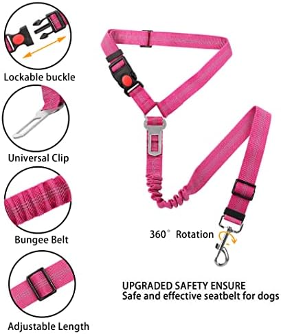 Yaohdao cão de segurança cinto de segurança para carro, restrição ajustável com apoio de cabeça tampão elástico