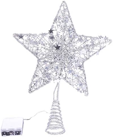 Valiclud Silver Star Tree Tree Topper 3D Glitter Hollow Star Tree Top com luzes para decorações