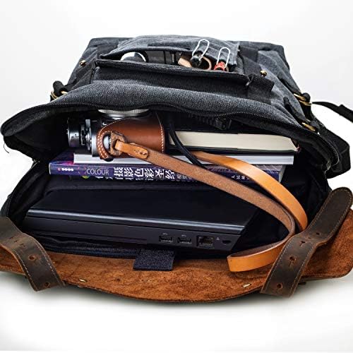 Mochila de tela para homens de couro genuíno Capa de couro vintage Rucksack School Bag, Fit 15,6 laptop