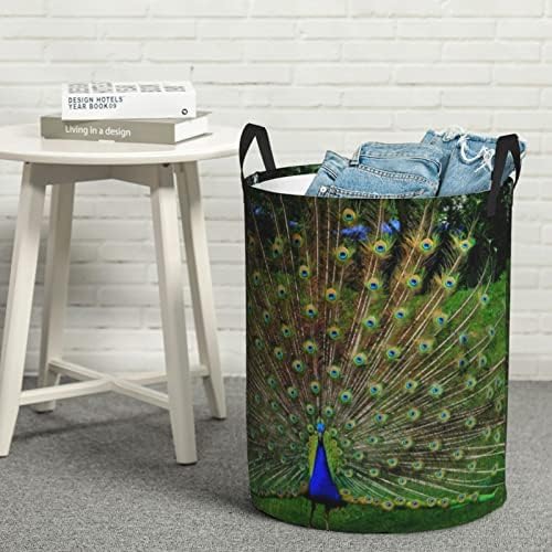 Pavões imprimindo cesto de lavanderia grande com alça de alça cesta à prova de água cesto para quarto,
