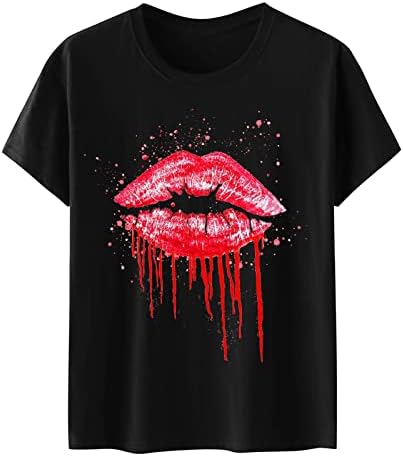 Mulheres 2023 Manga curta Lips de pescoço Graphic GRAPHIC FIL FIT Sexy Cyberpunk blusa Blusa da camiseta para