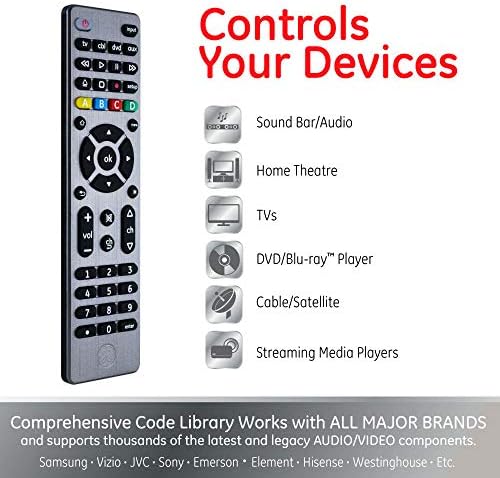 Controle remoto da GE Universal para Samsung, Vizio, LG, Sony, TCL, Roku, Apple TV, TCL, Panasonic,