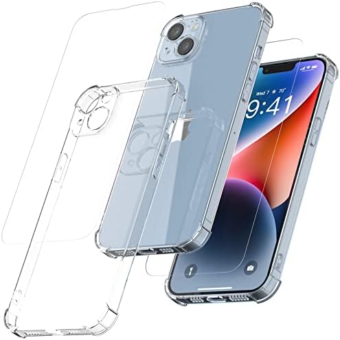 IKKEMO CHOQUE COMPATÍVEL para iPhone 14 Case 6,1 polegadas, com [2 protetor de tela de vidro