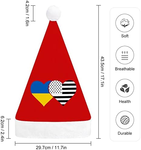 Bandeira da Ucrânia e bandeira americana chapéu de Natal Papai Noel Hats Plush curto com punhos brancos para homens