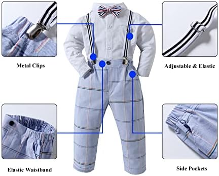 Roupa de cavalheiro do menino Kgurtagh, camisetas e calças e bowtie e suspensório