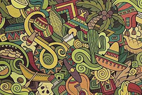 Toalha de tapete de ioga mexicana de Ambesonne, estilo de desenho animado do estilo desenho de desenho animado rabiscos