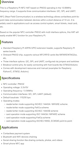 WaveShare PN532 NFC HAT compatível com Raspberry Pi com a interface I2C / SPI / UART vem com manual