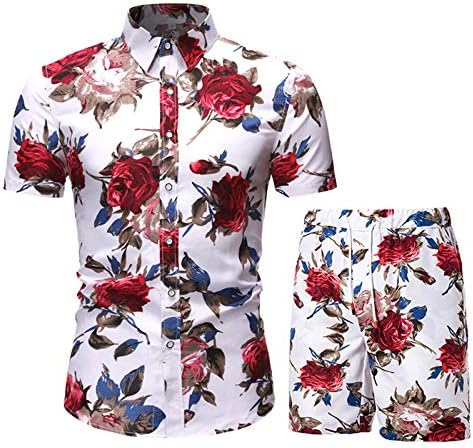 Mantors masculino, roupas havaianas de 2 peças de 2 peças de manga curta e conjuntos de shorts