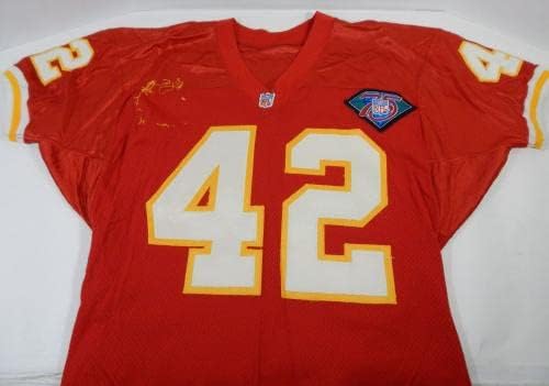 1994 Kansas City Chiefs Charles MINCY 42 Game usou camisa vermelha 35 y 75 Patch 7 - Jerseys de jogo NFL