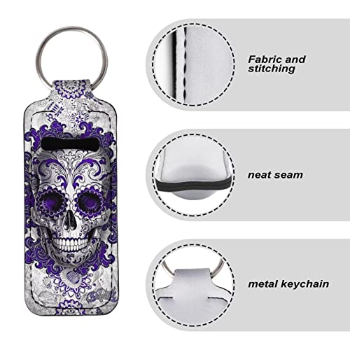Biyejit Purple Sugar Skull Chapstick Holder Keychain CLIP-ON SLEVE CHAPSTICK Bolsa Skull Print