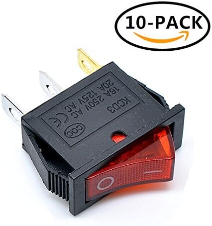 Willwin 10pcs KCD3-3P Luz vermelha iluminada 3pin SPST On/Off Rocker Switch AC 16A/250V 20A/125V